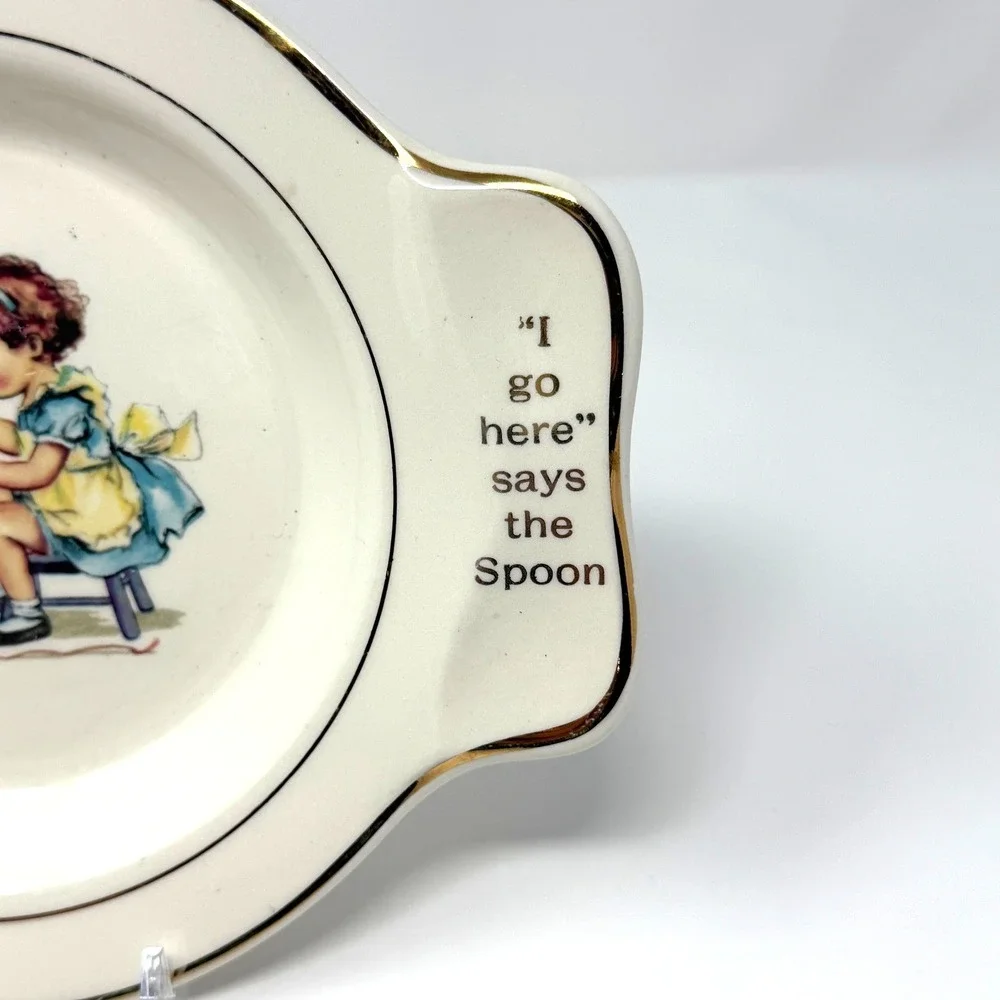 Holmes & Edwards Baby Feeding Plate Girl Teddy Bear Gold Trim